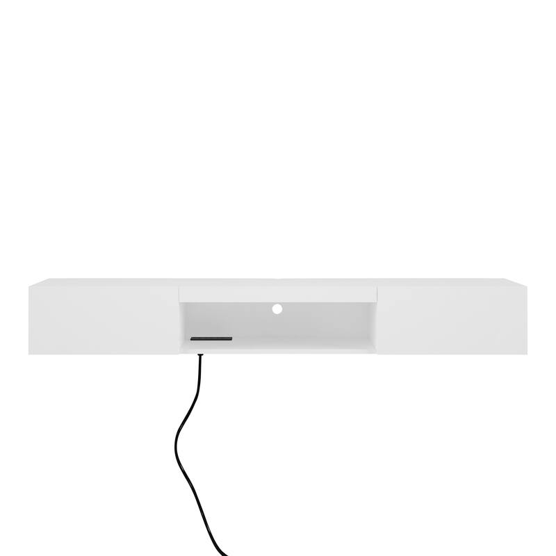 Floating TV Stand Wall Mounted with 16 Color LEDs, 63" Modern TV Stand, Entertainment Center with Open Storage Compartment
