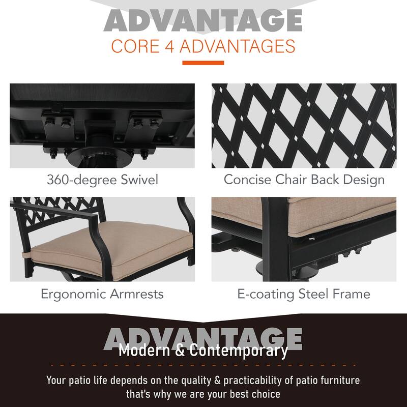 MAISON ARTS 5-Piece Patio Dining Set with 4 Swivel Cushioned Chairs and a 37" Weather Resistant Table