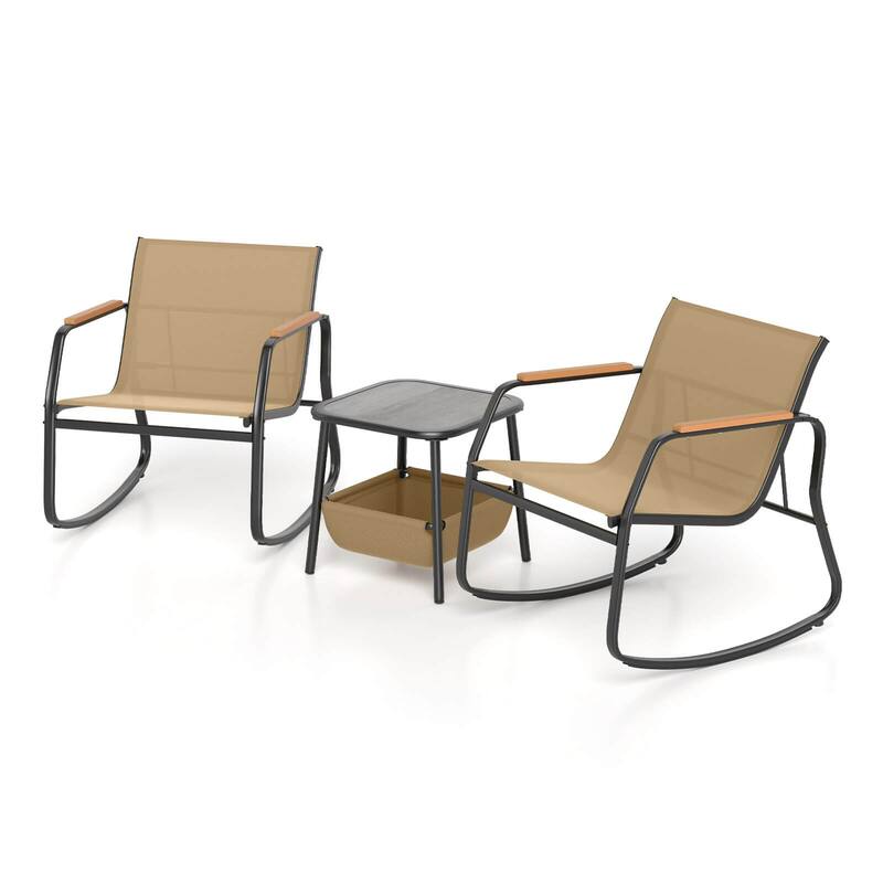 Costway 3 Piece Rocking Bistro Set with Storage Bag PS Armrests & - See Details