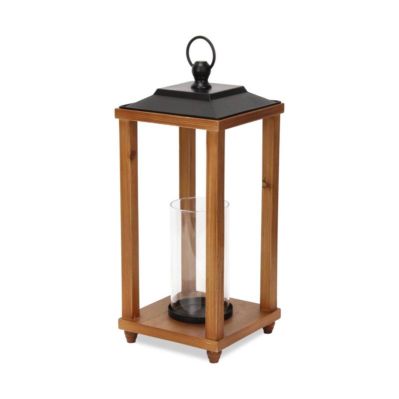 Small Open Side Candle Lantern with Glass Insert - 20.5" - Brown and Black
