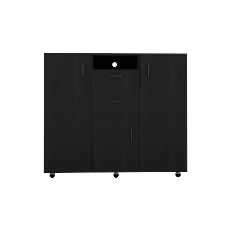 Double Door Cabinet Dresser,2 Drawers, Bedroom, Black - Black