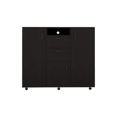 Double Door Cabinet Dresser,2 Drawers, Bedroom, Black