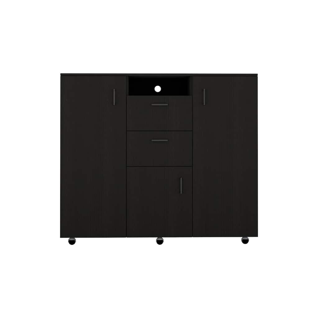 Double Door Cabinet Dresser,2 Drawers, Bedroom, Black