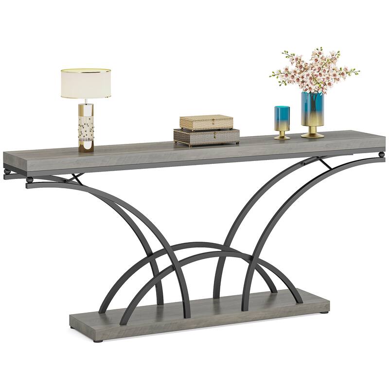 70.9'' Faux Marble Console Sofa Table with Half-Moon Shaped Metal Legs for Entryway, Accent Tables for Living Room