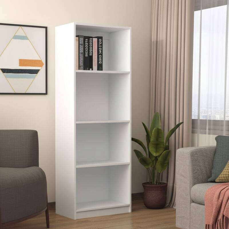 HomeRoots 71" White Wood Four Tier Bookcase - White