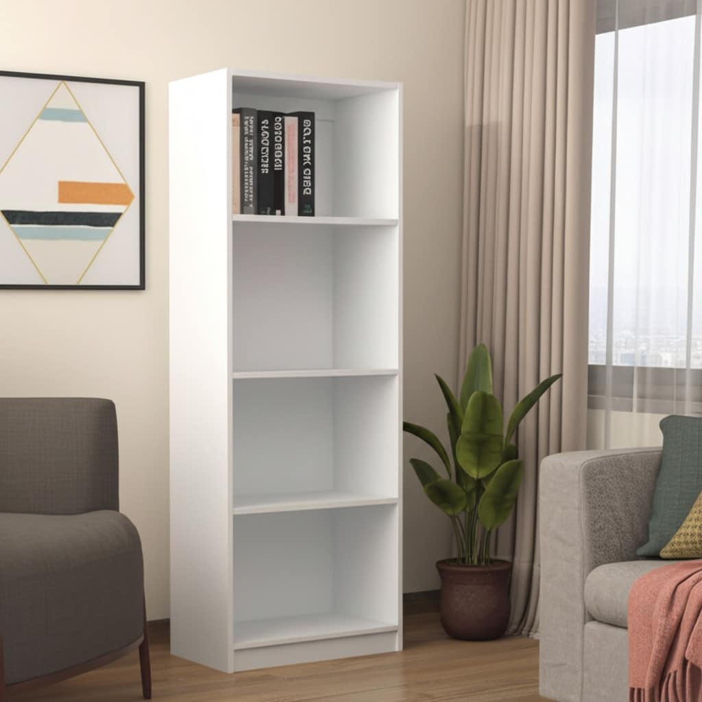 HomeRoots 71" White Wood Four Tier Bookcase
