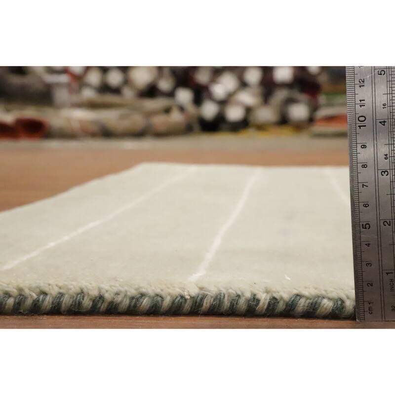 Hand Knotted Oriental 100% Wool Carpet Modern Stripe Green Gabbeh Area Rug - 5' 10'' X 3' 10''