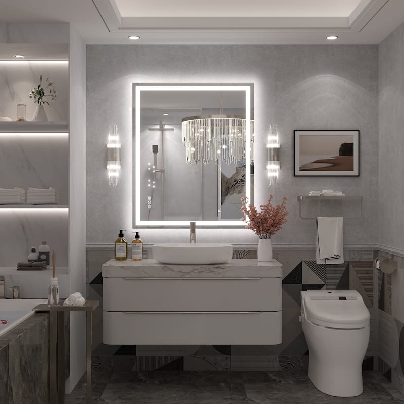Large LED Bathroom Mirror with UL Listed, Front and Backlit, Anti-Fog