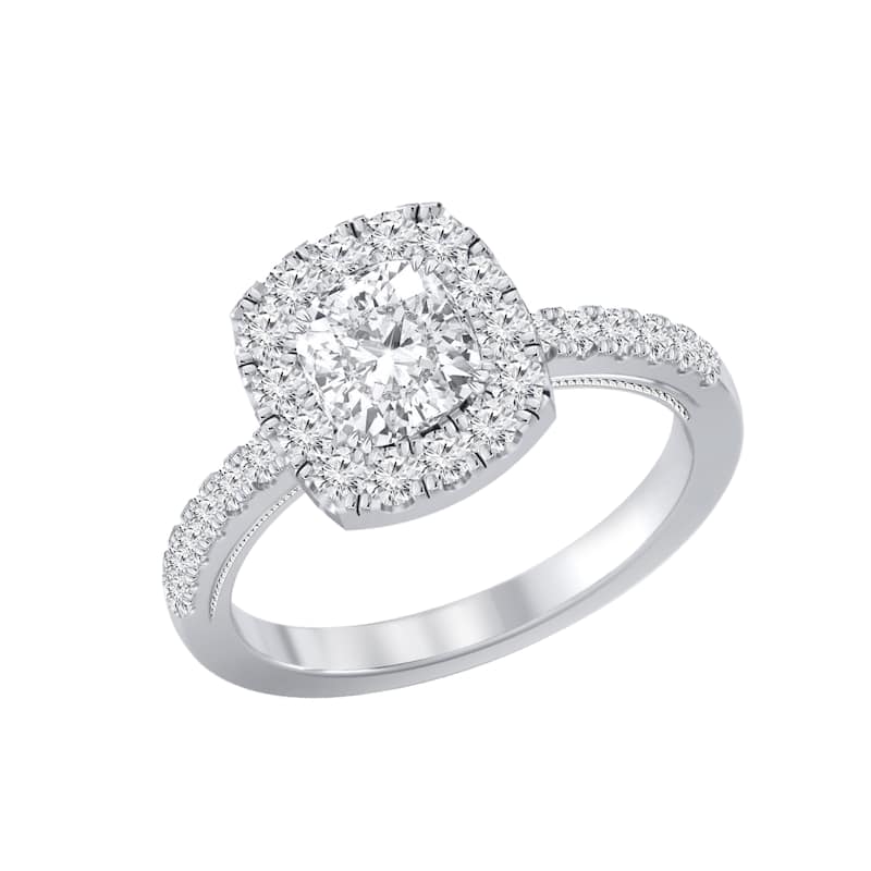 Auriya 14k Gold 1 1/2ctw Cushion-cut Halo Diamond Engagement Ring Certified (H-I, I1-I2)