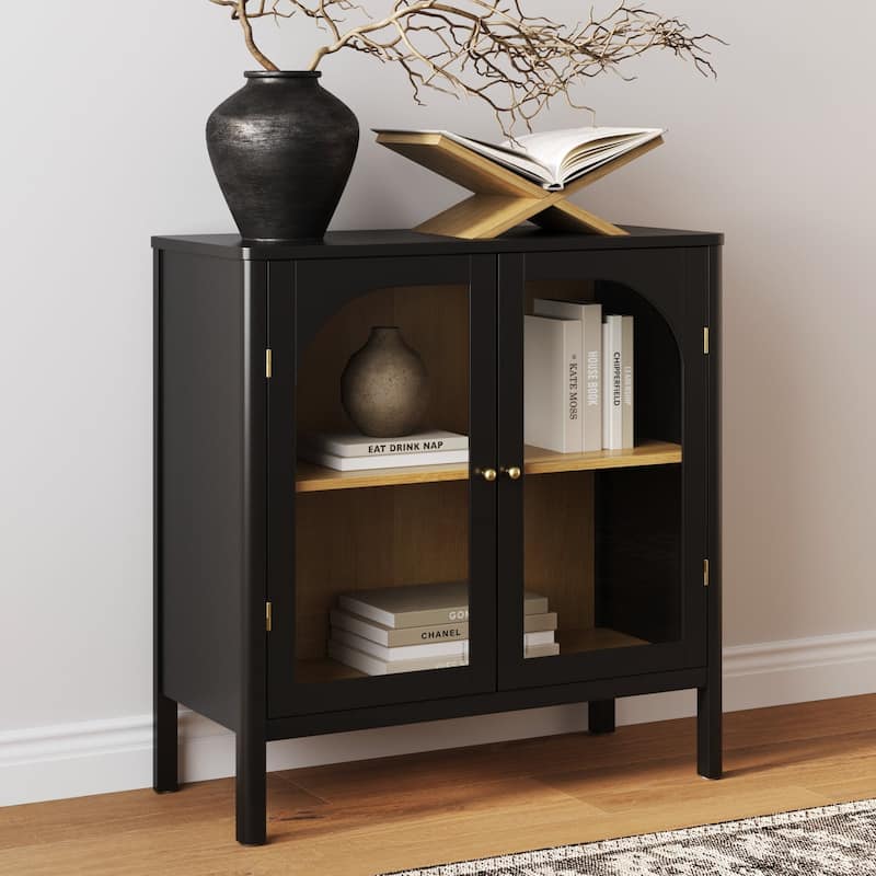 Nathan James Mason Sideboard Buffet with Glass Doors and Adjustable Shelves - Single - Black