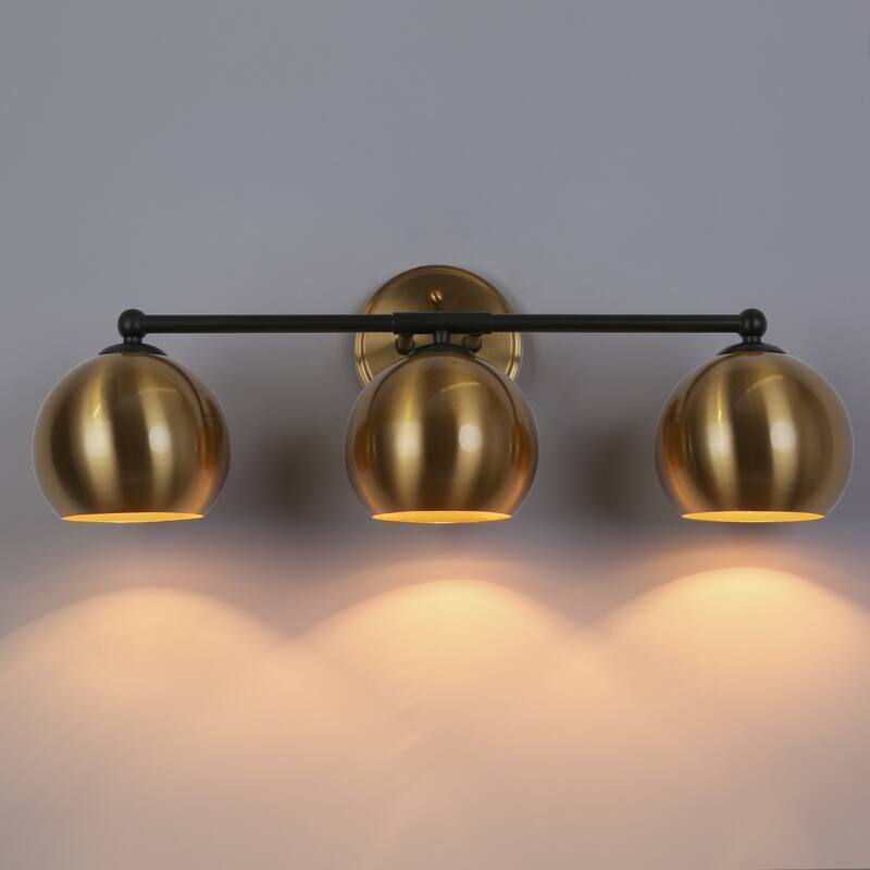 Marden Modern Black Gold 3-Light Bathroom Vanity Lights Vintage Metal Globe Wall Sconces - 22.5" L x 7" W x 8" H