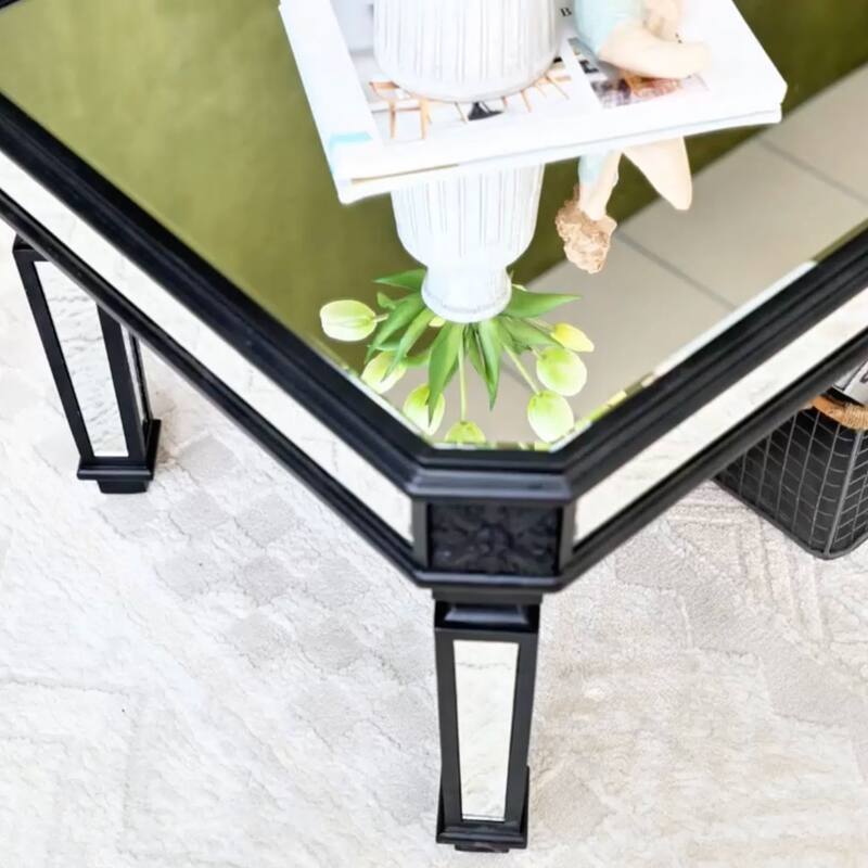 47" Modern Rectangular Mirror Coffee Table with Fluted Tempered Glass