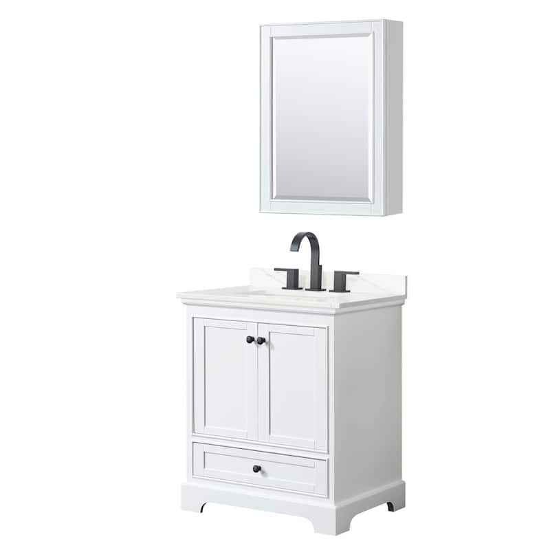 Wyndham Collection WCS202030S-QTZ-US3MED Deborah 30" Free Standing - White / Giotto Quartz Top / Matte Black Hardware