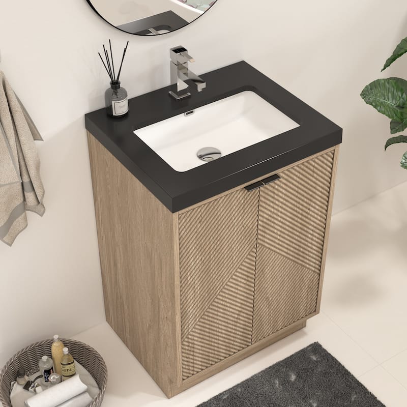 Milano 24" Freestanding Bathroom Vanity with Black Acrylic Sink