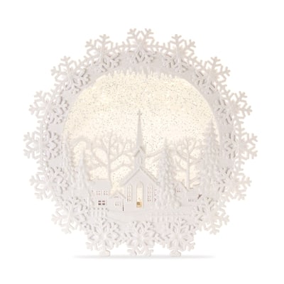 12.25" White Church Scene Snow Globe Plastic 6-Hour Timer - 3 AA Batteries Not Included