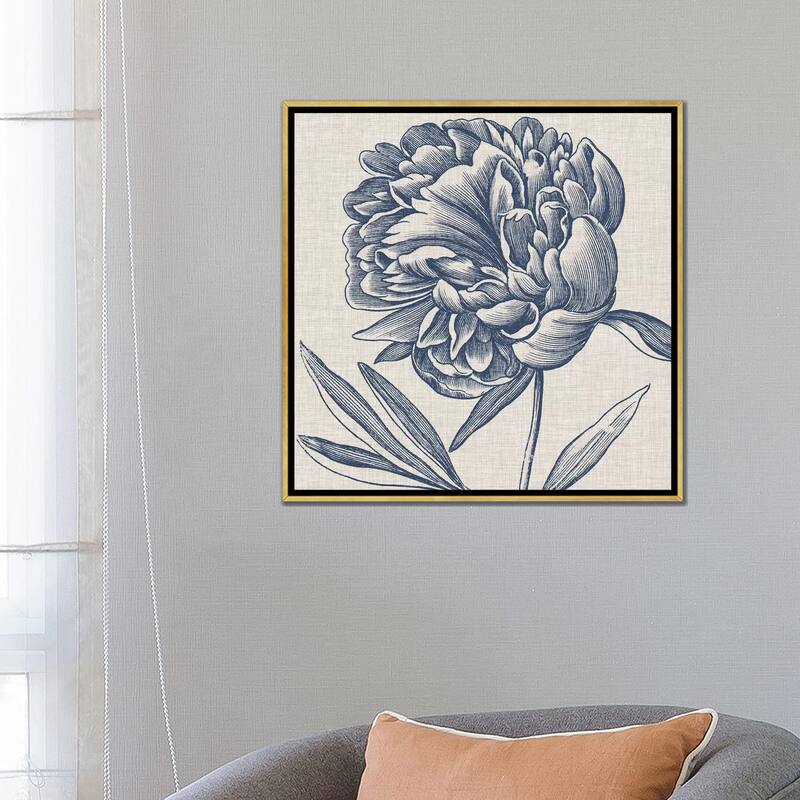 iCanvas "Indigo Floral on Linen II" by Vision Studio Framed