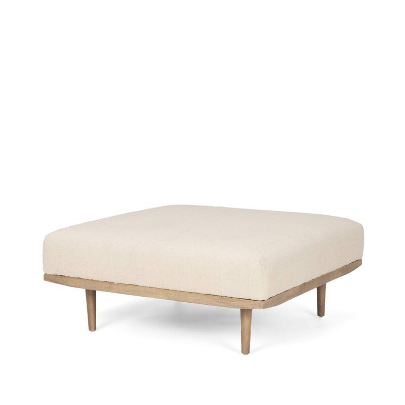 HomeRoots 37" Beige and Brown Solid Wood and Fabric Ottoman