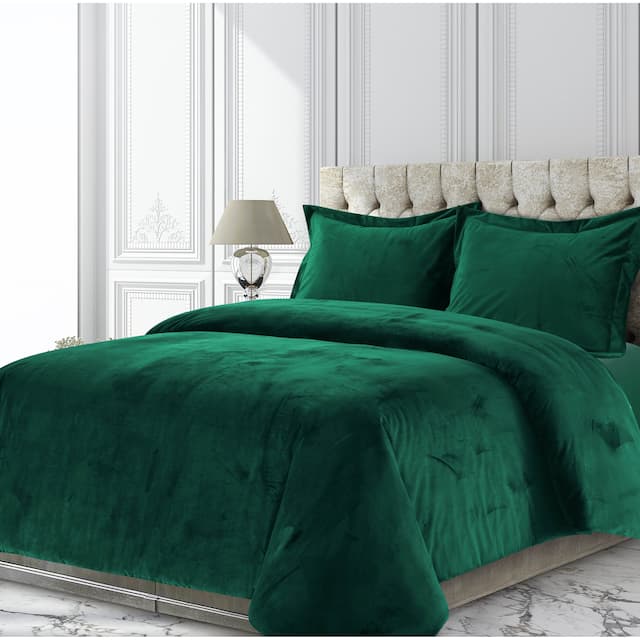 Venice Velvet Oversized Solid Duvet Cover Set - Queen - Emerald Green