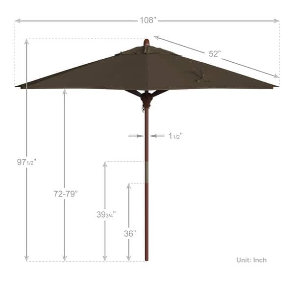 dimension image slide 17 of 21, California Umbrella 9ft Marenti Wooden Sunbrella Patio Umbrella with Sunbrella Fabric, Base Not Included