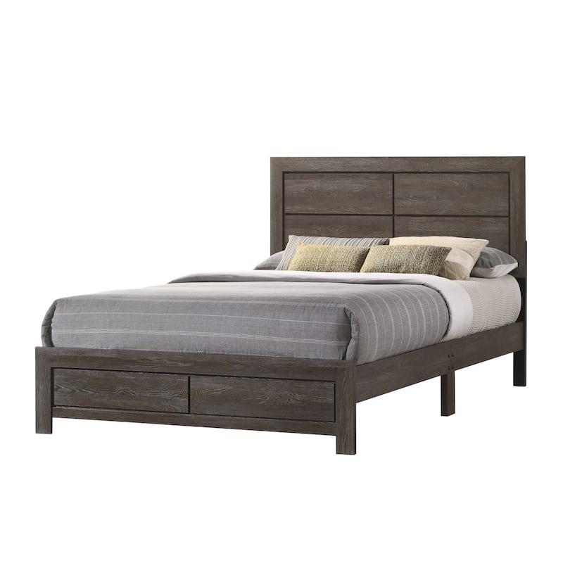 King Size Wood Platform Bed with Clean-Lined Headboard - Brown,Gray
