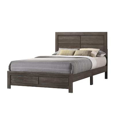 Queen Size Wood Platform Bed with Clean-Lined Headboard and Rustic Wood Grain Finish