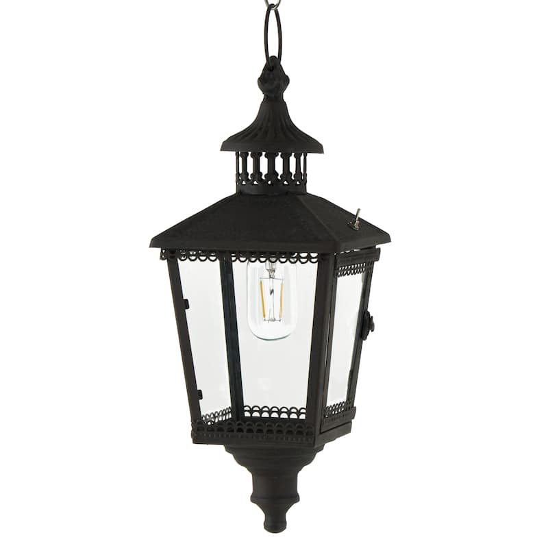 Metal Light House Style Decorative Candle Lantern with Ring Handle - Black - Roche River Decor - 7"W x 7"L x 16"H