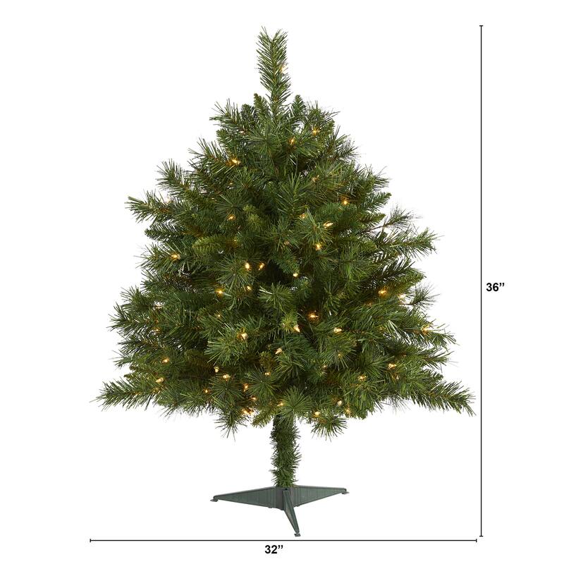 3Ft Artificial Christmas Tree with Lights - Holiday Decor, Pine Tree, LED Lights, Festive Home Accent - Green - 36