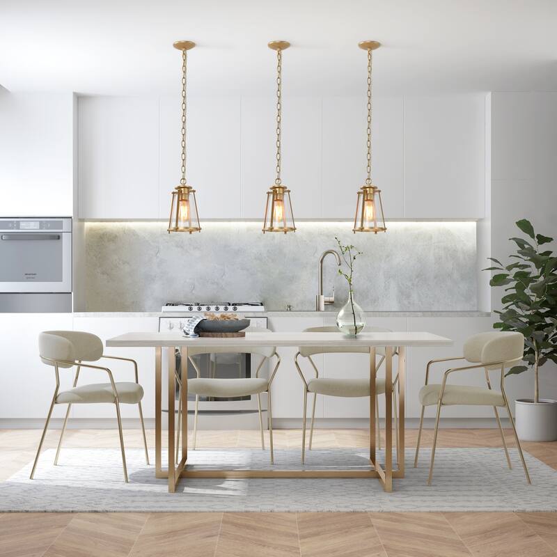 Modern 1-Light Gold Lantern Glass Pendant Light for Kitchen Island Nook