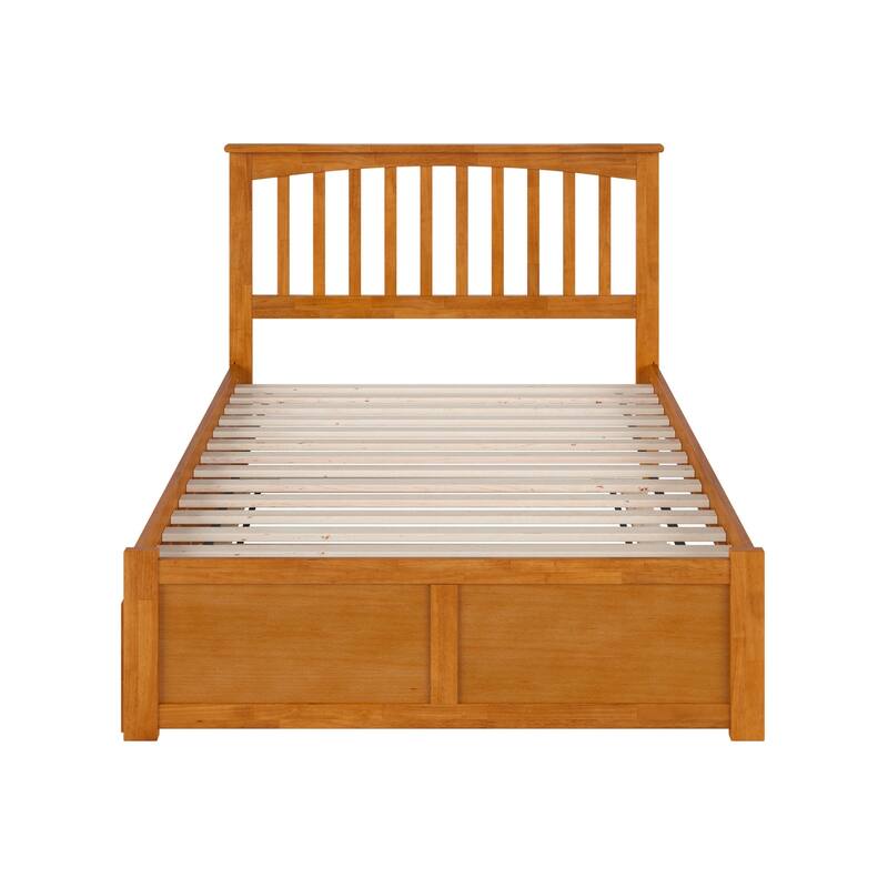 Solid Wood Platform Bed with Footboard & Trundle - Full Size Bed Frame