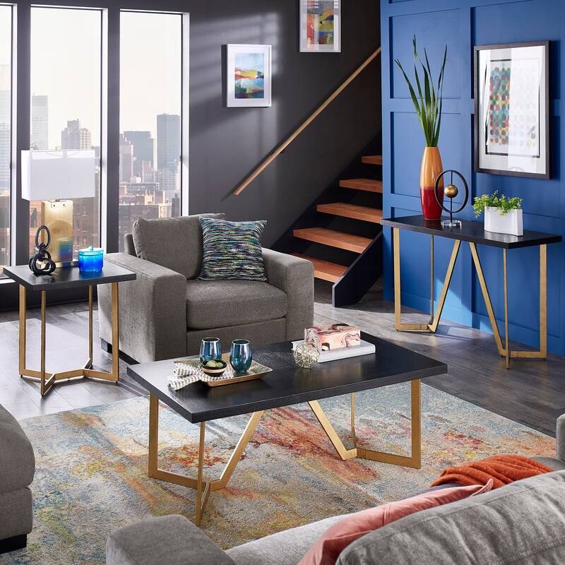Cheyenne Black and Gold Metal Base Table Set by iNSPIRE Q Modern