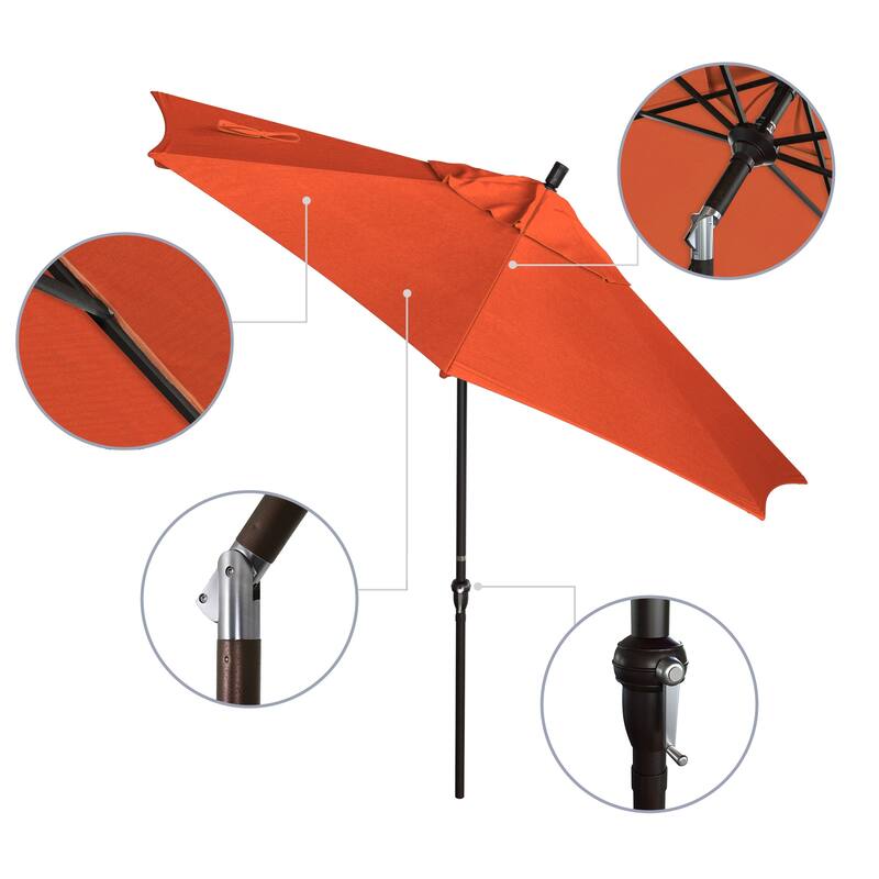 California Umbrella 9' Sunset Series Patio Umbrella Bronze Aluminum Frame and Ribs, Crank Lift Auto Tilt, Olefin Royal Blue