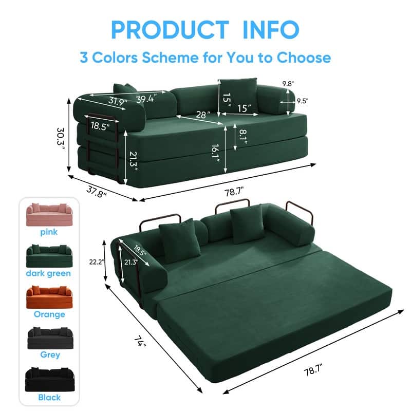 Mixoy Convertible Pull Out Sleeper Sofa Bed with Movable armrest,Folding Mattress Couch,Removable Washable Floor Sofa Bed