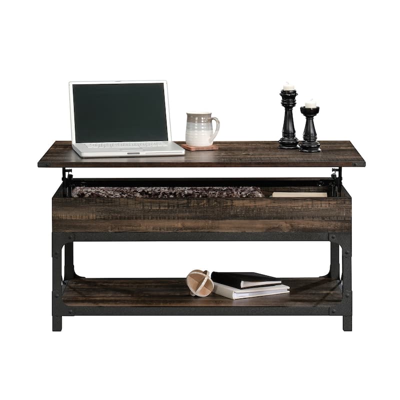 Wood Lift-Top Coffee Table with Industrial Style, Brown - 41.30" L x 22.32" W x 18.58" H