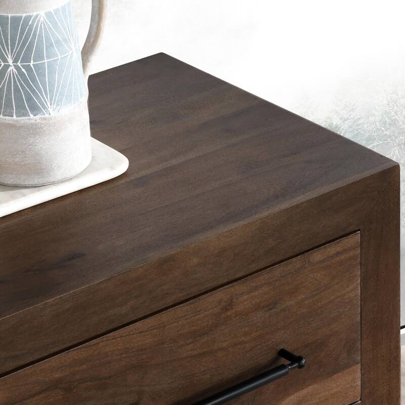 Classic Home Jaxon Two-Drawer Acacia Wood Nightstand in Cocoa Brown