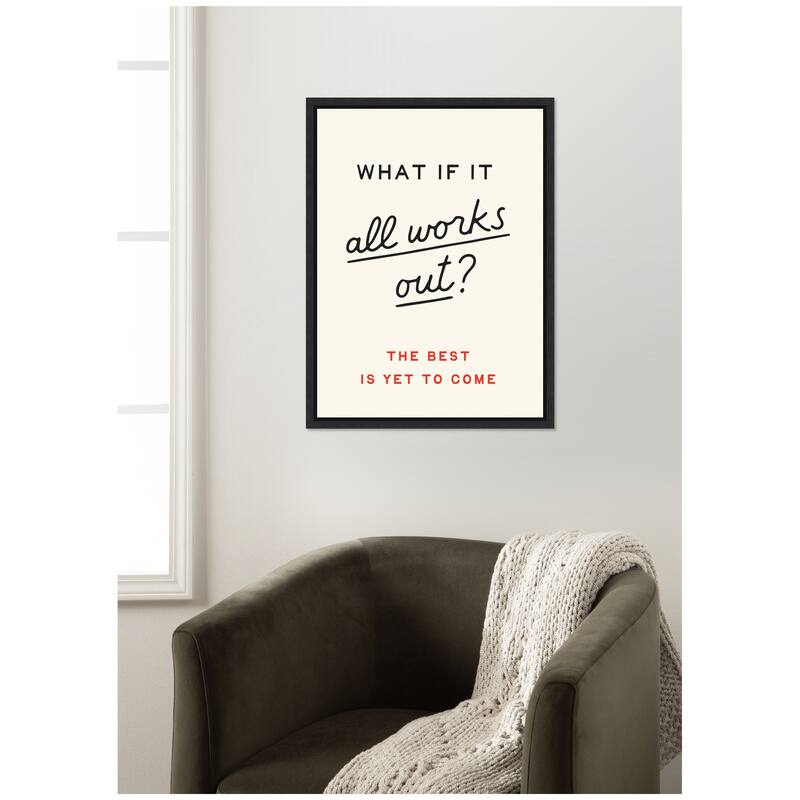 Kate and Laurel Motivational Poster, What if it All Works Out Dopamine Decor for Home by Lucky Guava Framed Canvas Wall Art