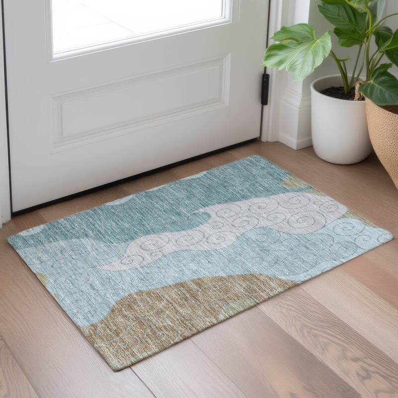 Machine Washable Indoor/ Outdoor Swirly Chantille Rug