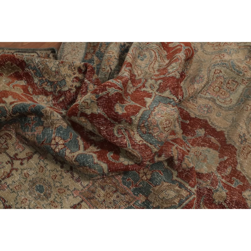 Hand Knotted Oriental 100% Wool Carpet Traditional Floral Oranges & Rust Tabriz Area Rug - 10' 5'' X 7' 9''