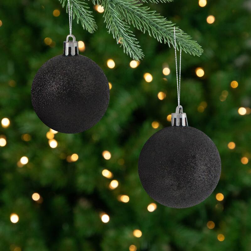 24ct Jet Black Shatterproof 4-Finish Christmas Ball Ornaments 2.5"