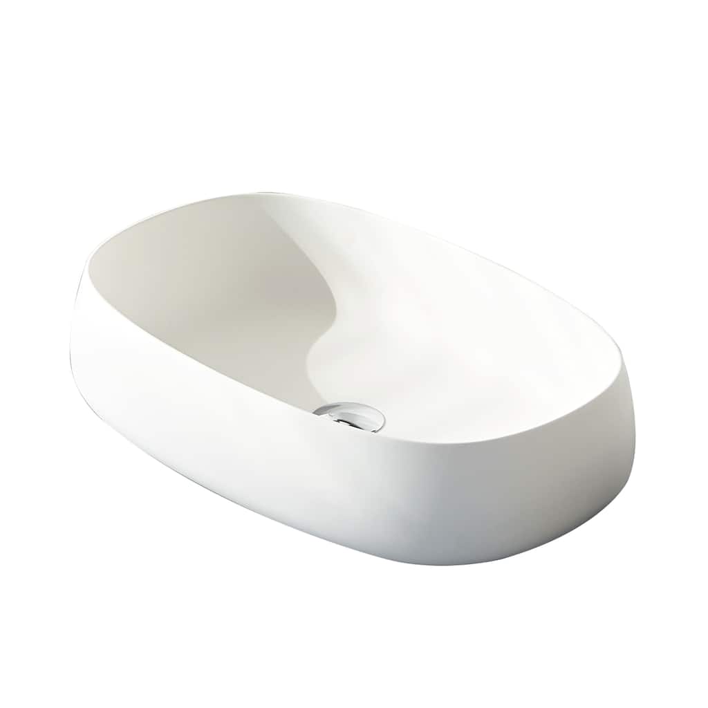 Solid Surface Vessel Bathroom Sink with Pop-Up Drain and Drain Hose, Modern Above Counter Wash Basin with Center Drain