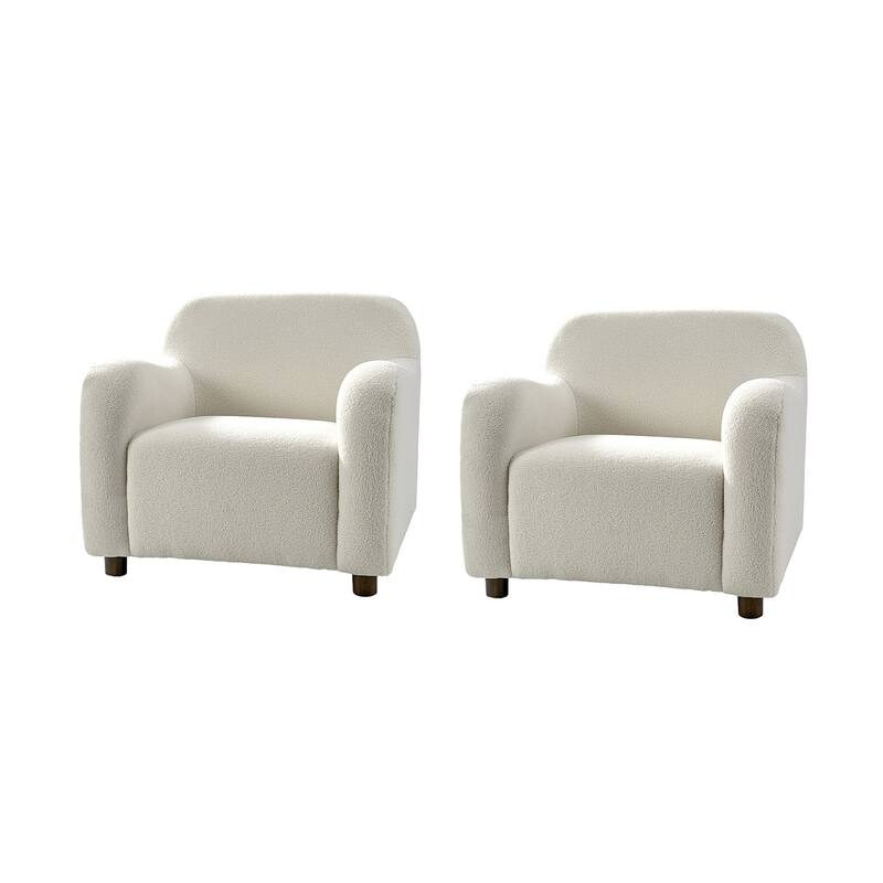 Wayne 35" Wide Boucle Upholstered Teddy Accent Chair with Solid Wood Legs Set of 2 by HULALA HOME