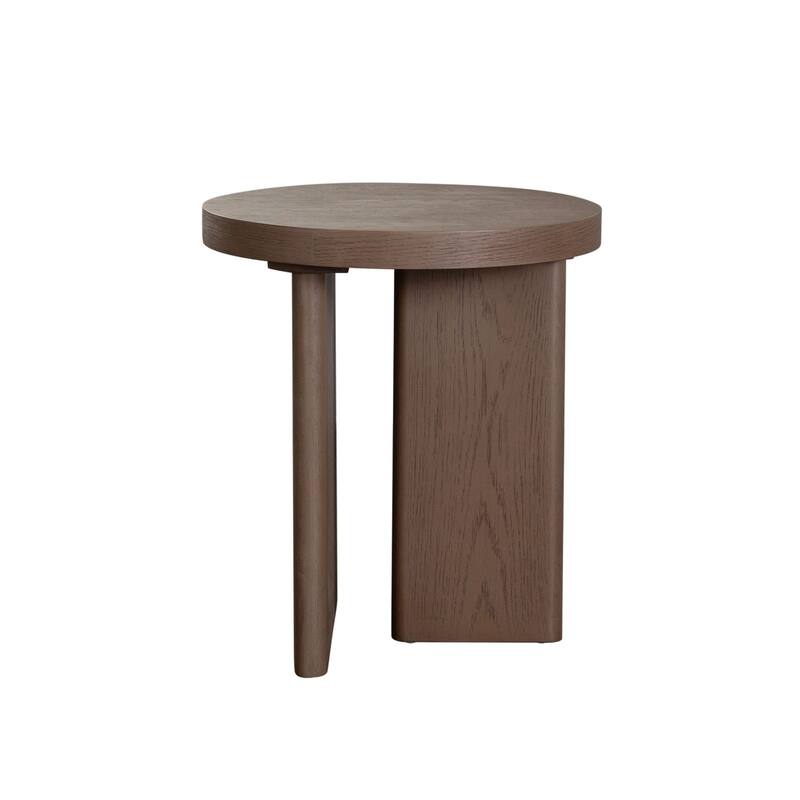 Peny Side End Table, 18 Inch Round Top with Cross Legs in Dark Oak Brown