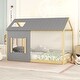preview thumbnail 1 of 31, Twin Size House-Shaped Platform Bed with Roof and Window Grey+Natural