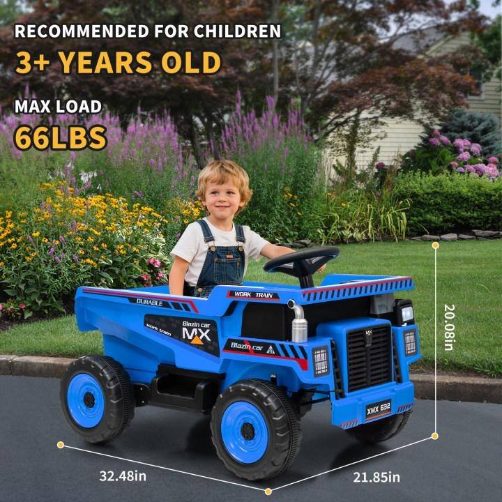 12V Ride-On Dump Truck with Remote Control, Automatic Lift Bed, Shovel & Music Player – for Kids Ages 3–8
