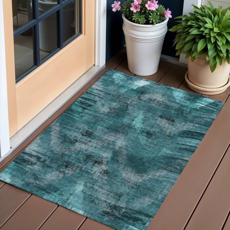 HomeRoots Abstract Transitional Rectangle Outdoor Rug - 3' x 5'