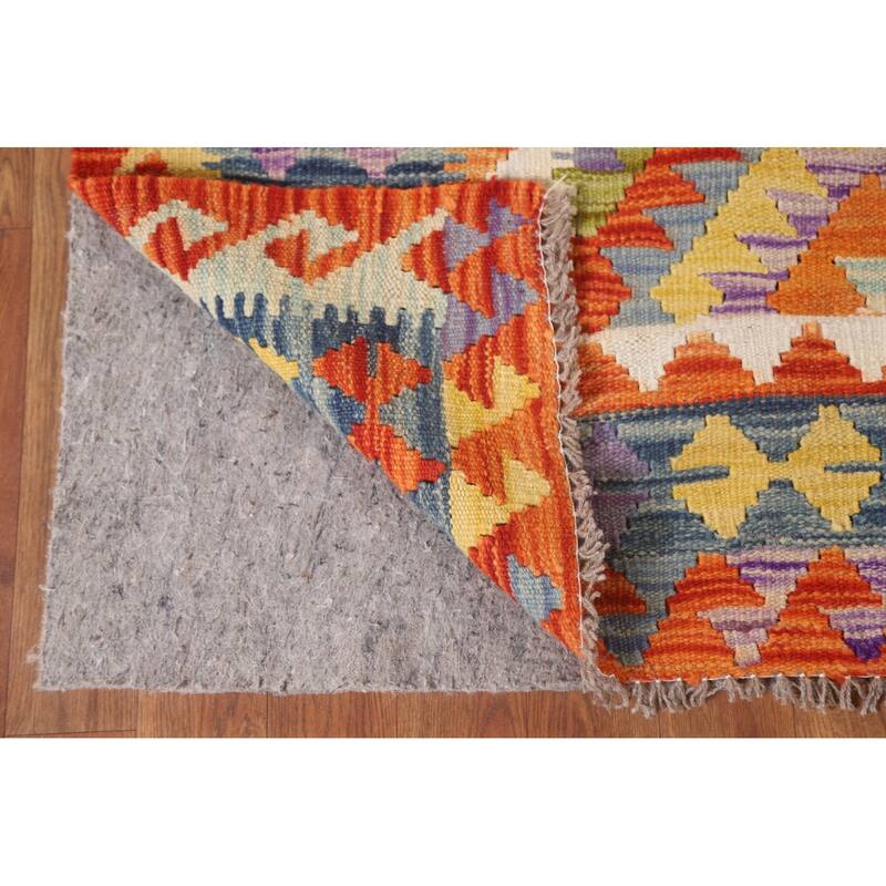 Hand Woven Oriental 100% Wool Carpet Southwestern Geometric Oranges & Rust Kilim Area Rug - 6' 6'' X 5' 0''