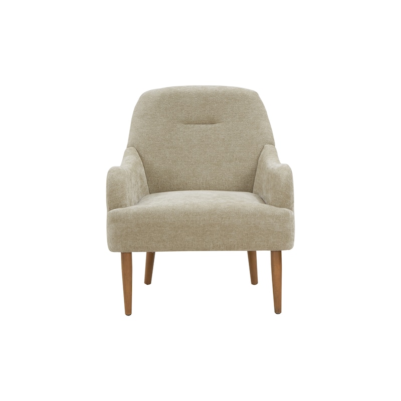 Modern Style Chenille Accent Chair with Wood Legs - Light Grey