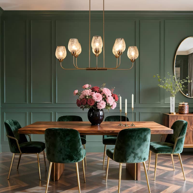 Modern 8-Light Gold 42 IN. Chandelier Textured Glass Kitchen Island Light - W 42" x H 16"