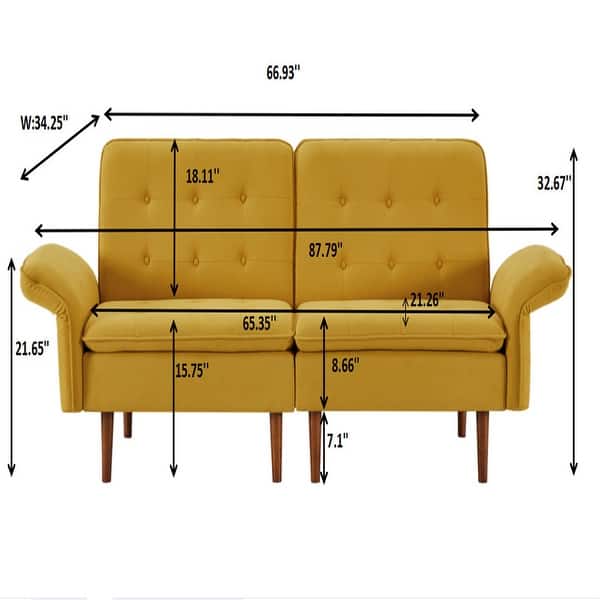 dimension image slide 1 of 3, Modern Solid Wood Frame Tufted Sofa Bed with Adjustable Armrest