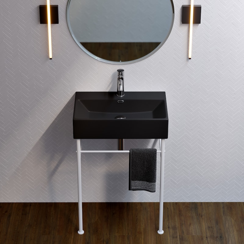 Reims 24 Ceramic Console Sink Matte Black Basin Matte White Legs - 16.55" x 35.45" 24"