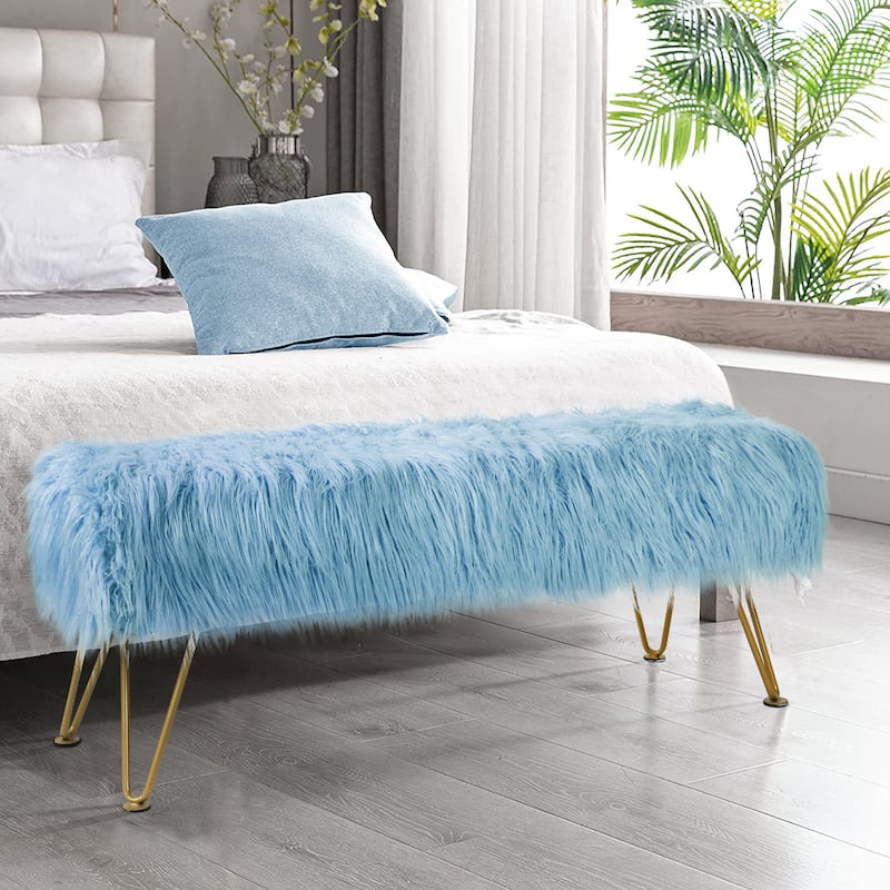 Home Soft Things Mongolian Ottoman Bench with Gold Metal Legs - Forget Me Not